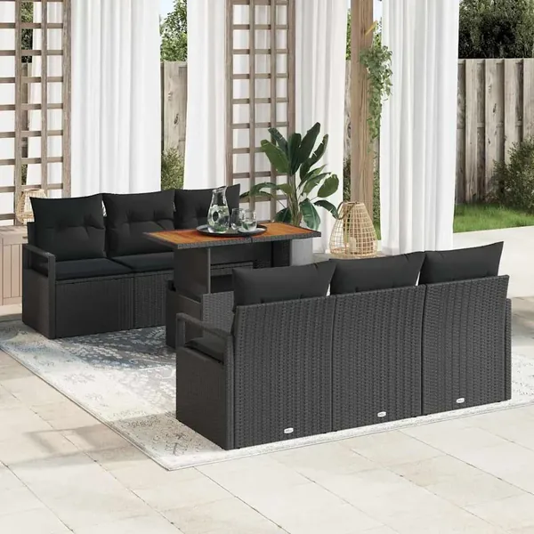 Ensemble de canapé de jardin 7 pcs Noir Poly rotin