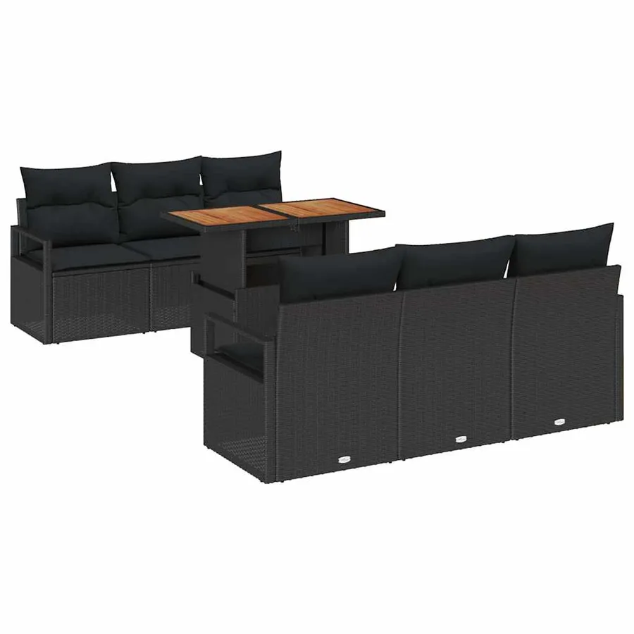 Ensemble de canapé de jardin 7 pcs Noir Poly rotin - 2