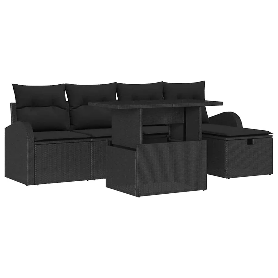 Ensemble de canapé de jardin avec coussin 6 pcs Noir Poly rotin - 2