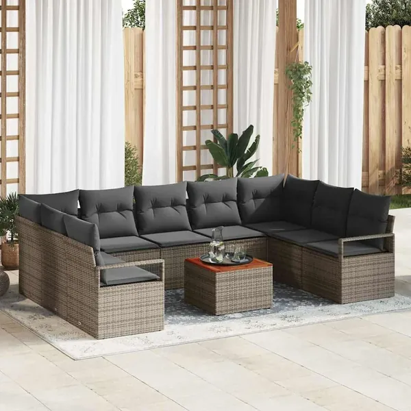 Ensemble de canapé de jardin 10 pcs Gris polyrotin