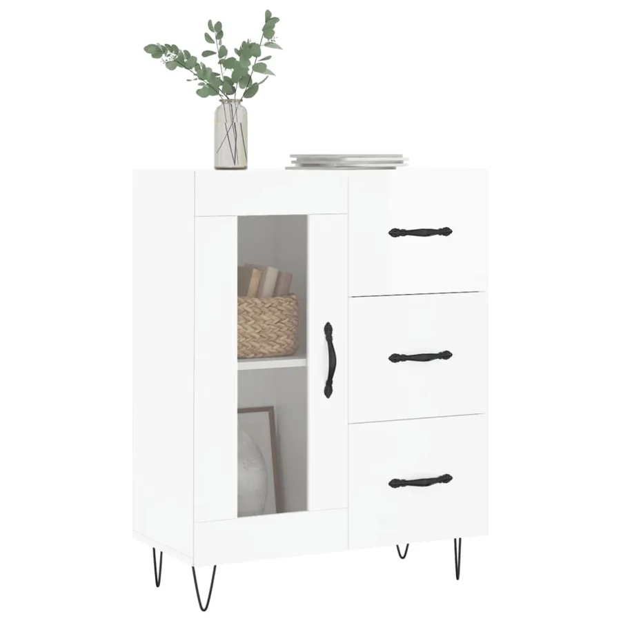 Buffet Blanc brillant 69,5x34x90 cm Bois d'ingénierie - 3