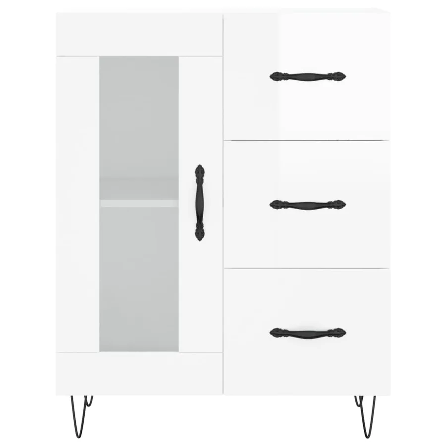 Buffet Blanc brillant 69,5x34x90 cm Bois d'ingénierie - 5