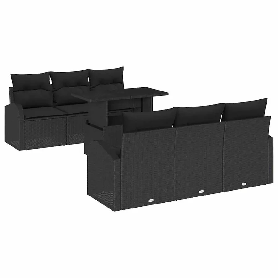 Ensemble de canapé de jardin avec coussin 7 pcs Noir Poly rotin - 2