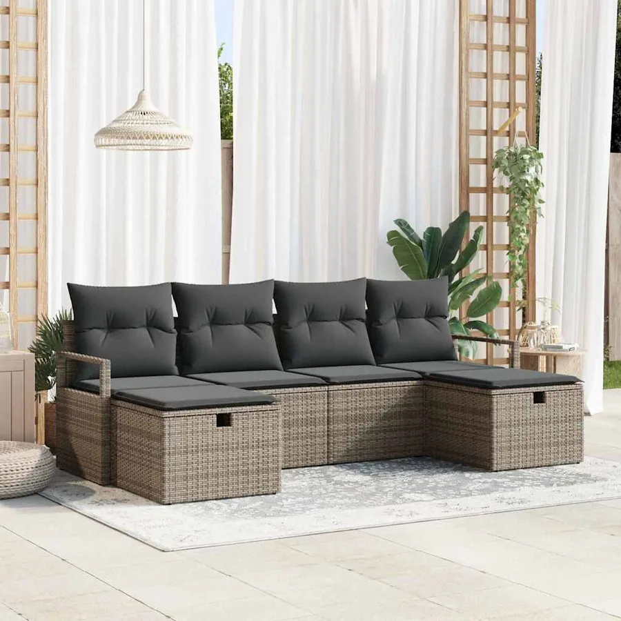 Ensemble de Canapés avec coussin 5 pcs polyrotin