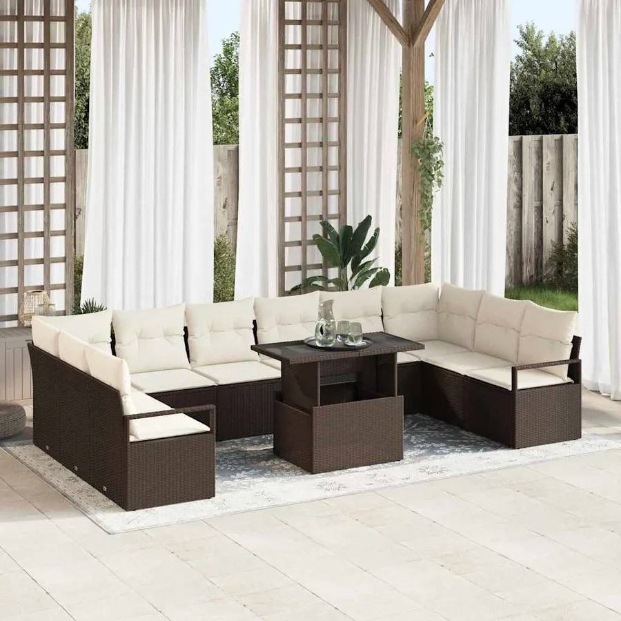 Ensemble de canapé de jardin 11 pcs Marron polyrotin