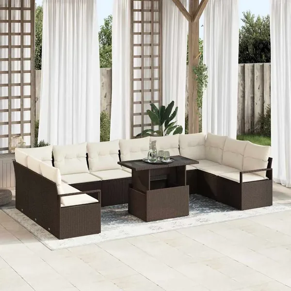 Ensemble de canapé de jardin 11 pcs Marron polyrotin
