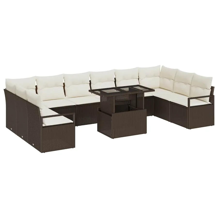 Ensemble de canapé de jardin 11 pcs Marron polyrotin - 2