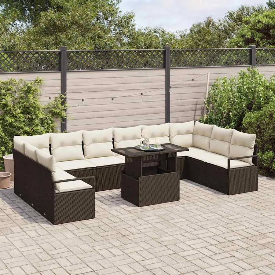 Ensemble de canapé de jardin 11 pcs Marron polyrotin - 3