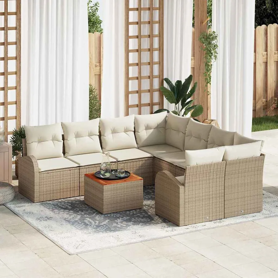 Ensemble de canapé de jardin avec coussin 9 pcs Beige polyrotin