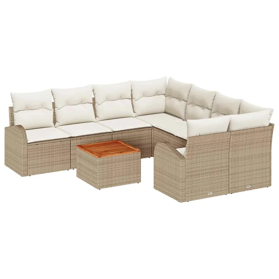 Ensemble de canapé de jardin avec coussin 9 pcs Beige polyrotin - 2