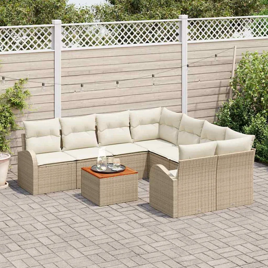 Ensemble de canapé de jardin avec coussin 9 pcs Beige polyrotin - 3