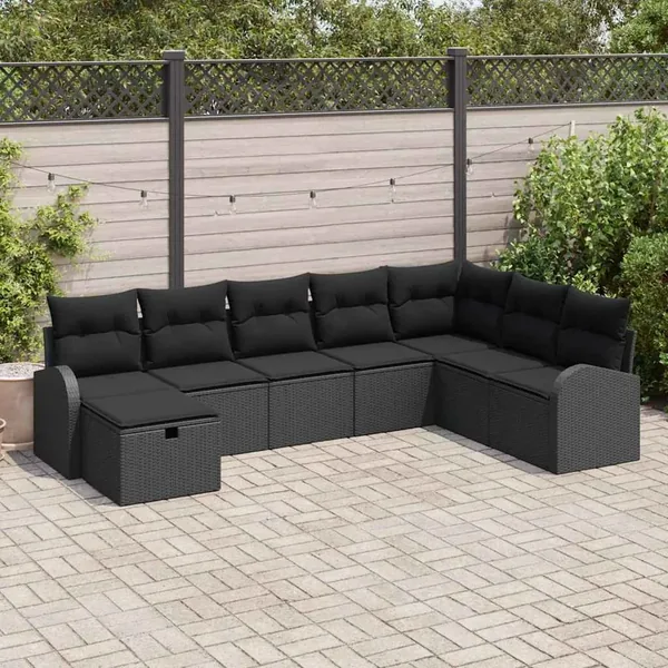 Ensemble de Canapés avec coussin avec stockage Noir polyrotin