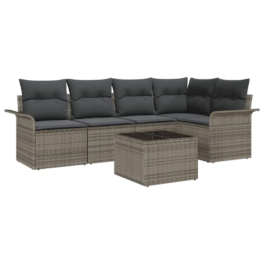 Ensemble de canapé de jardin avec coussin 6 pcs Gris Poly rotin - 2