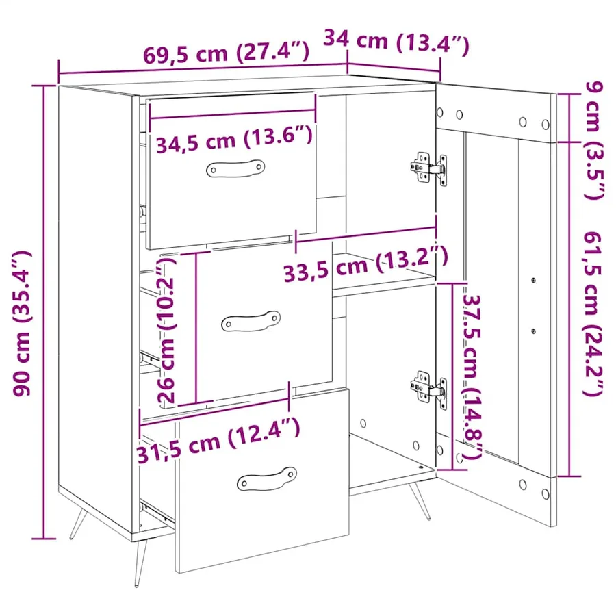 Buffet blanc 69,5x34x90 cm bois d'ingénierie - 13