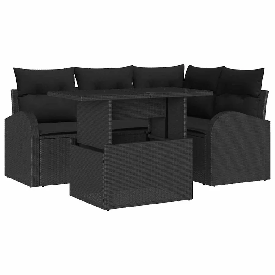 Ensemble de canapé de jardin avec coussin 5 pcs Noir Poly rotin - 2