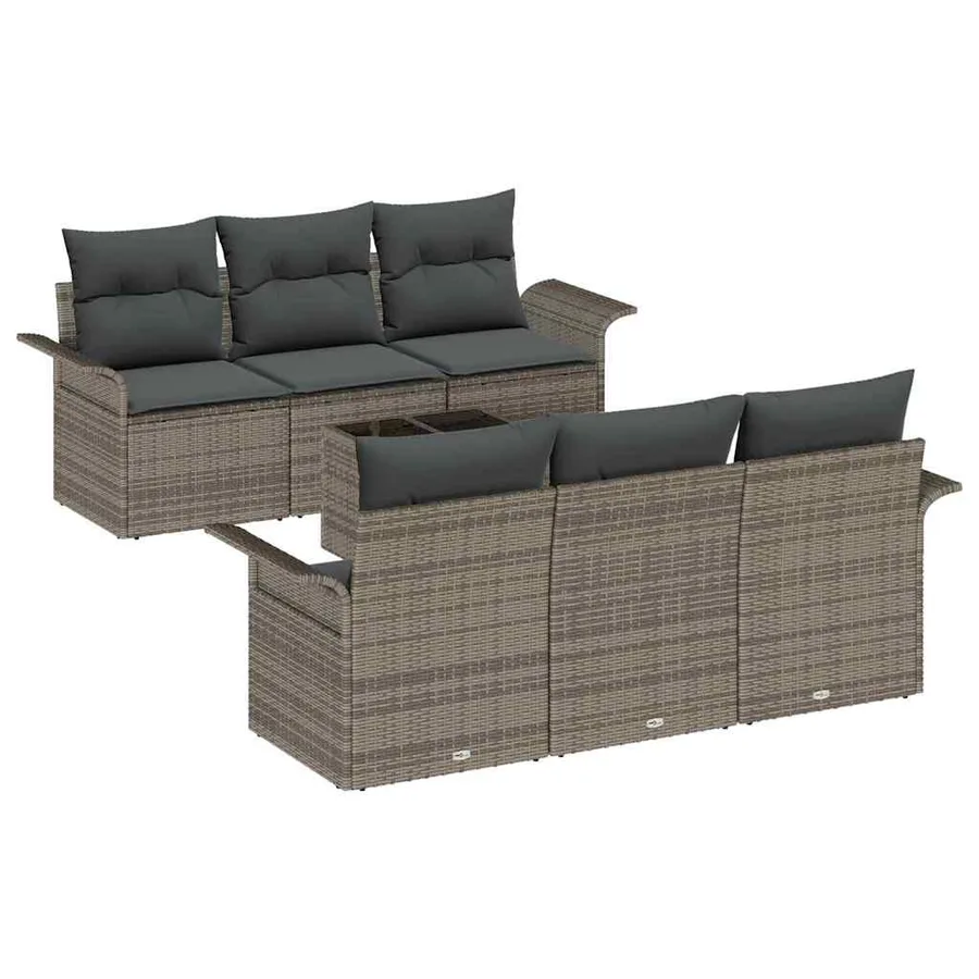 Ensemble de canapé de jardin avec coussin 7 pcs Gris polyrotin - 2