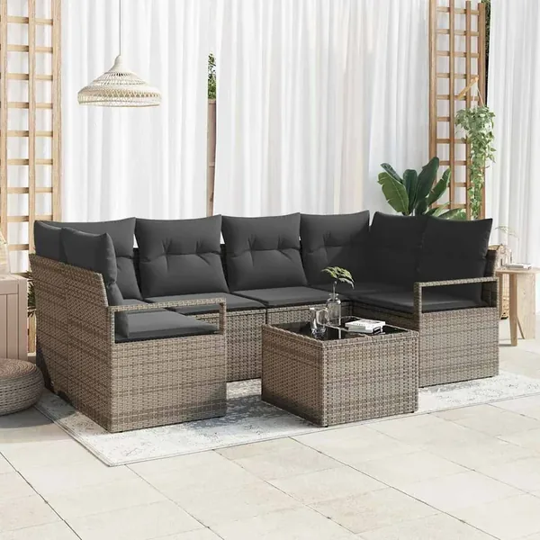 Ensemble de canapé de jardin avec coussin 7 pcs Gris