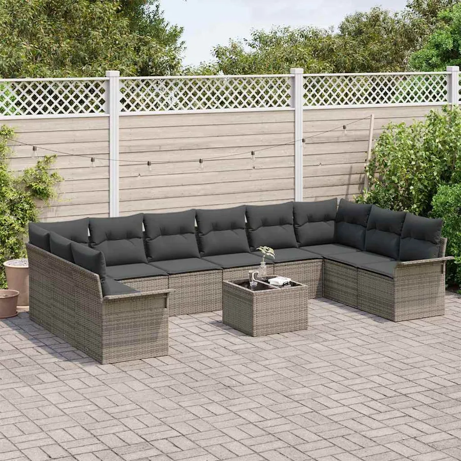 Ensemble de canapé de jardin 11 pcs Noir polyrotin - 3
