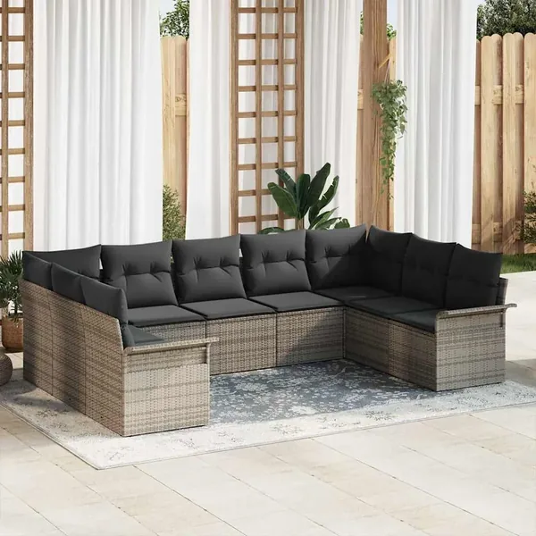 Ensemble de canapé de jardin avec stockage 9 pcs Gris polyrotin