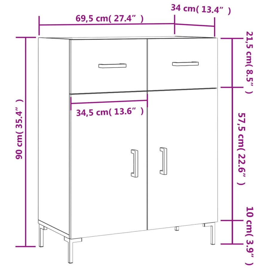 Buffet Blanc brillant 69,5x34x90 cm Bois d'ingénierie - 13