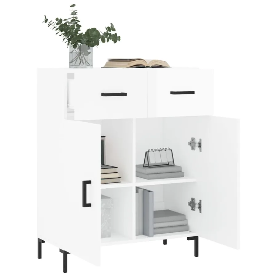 Buffet Blanc brillant 69,5x34x90 cm Bois d'ingénierie - 4