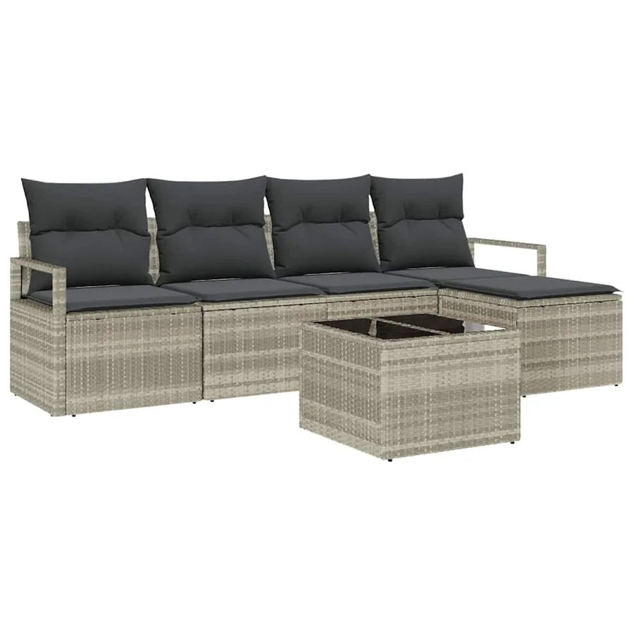 Ensemble de Canapés avec coussin 6 pcs Gris clair polyrotin - 2