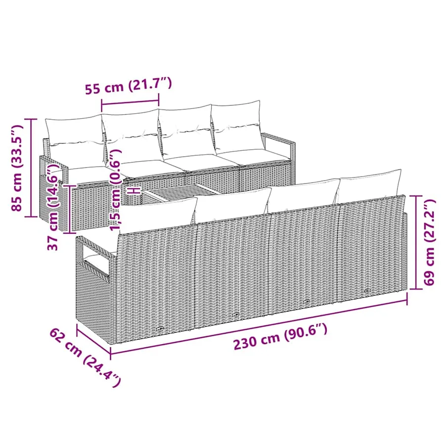 Ensemble de canapé de jardin avec stockage 9 pcs Gris polyrotin - 11