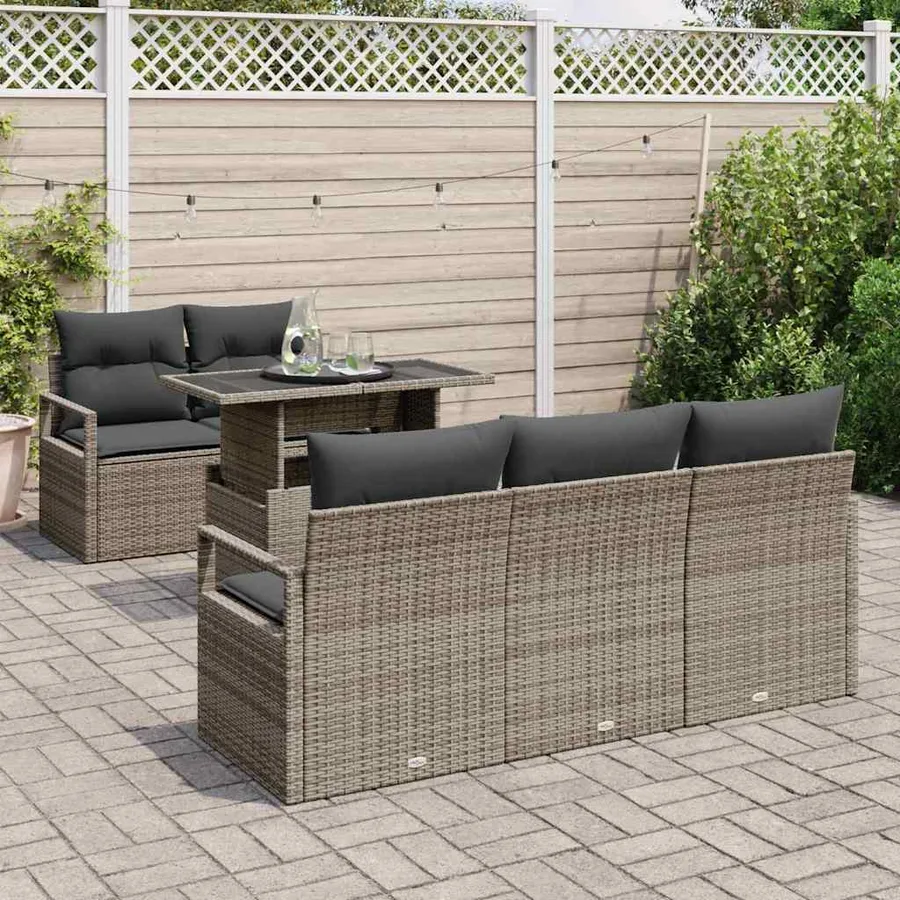 Ensemble de canapé de jardin avec coussin 6 pcs Gris Poly rotin - 3