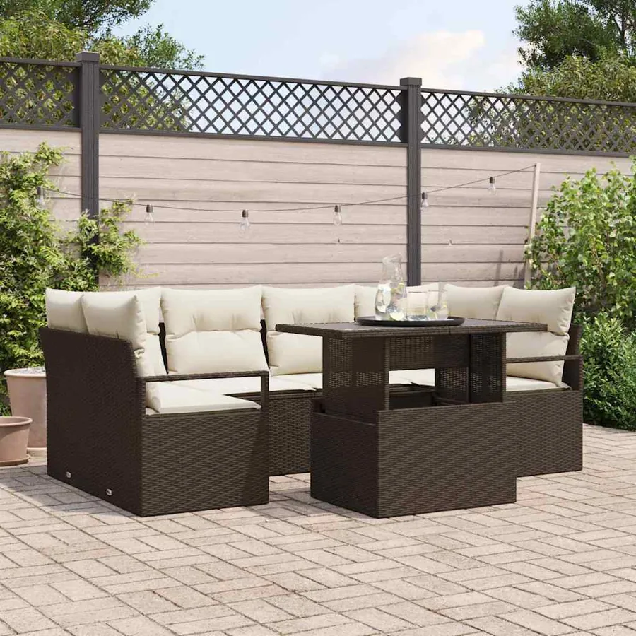 Ensemble de canapé de jardin 7 pcs Marron Poly rotin