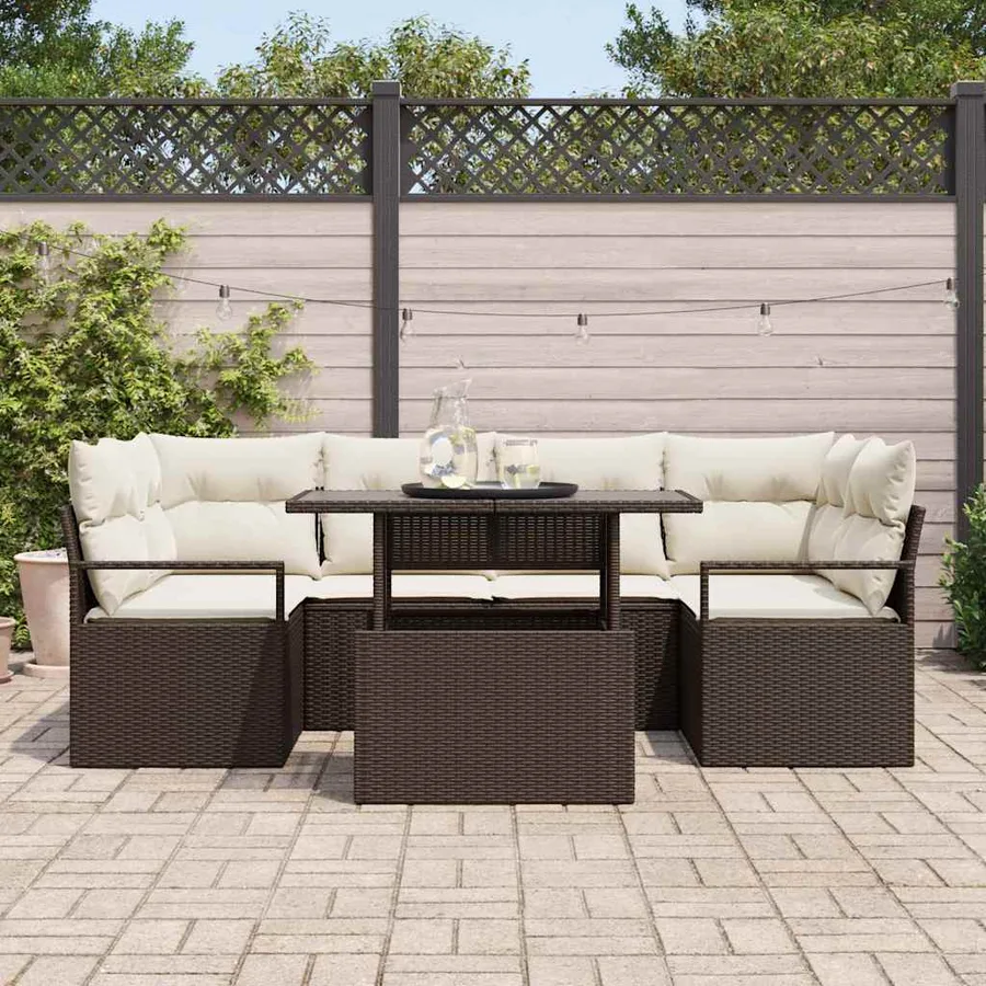 Ensemble de canapé de jardin 7 pcs Marron Poly rotin - 3