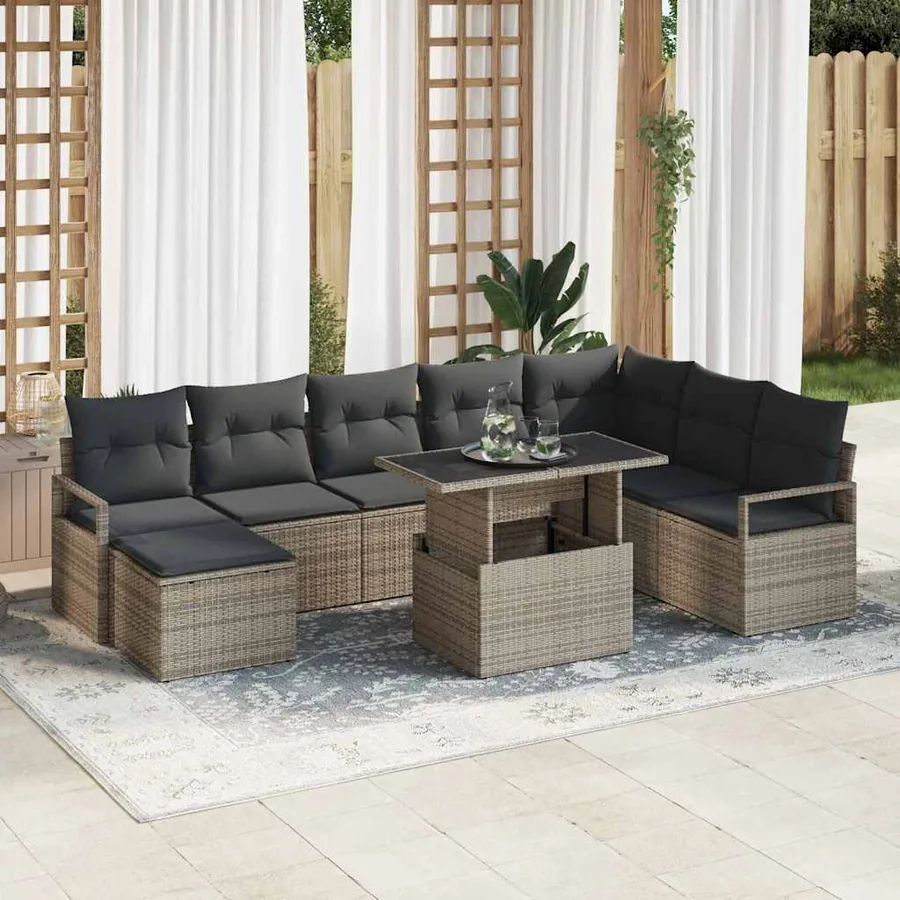 Ensemble de canapé de jardin 9 pcs Gris Poly rotin