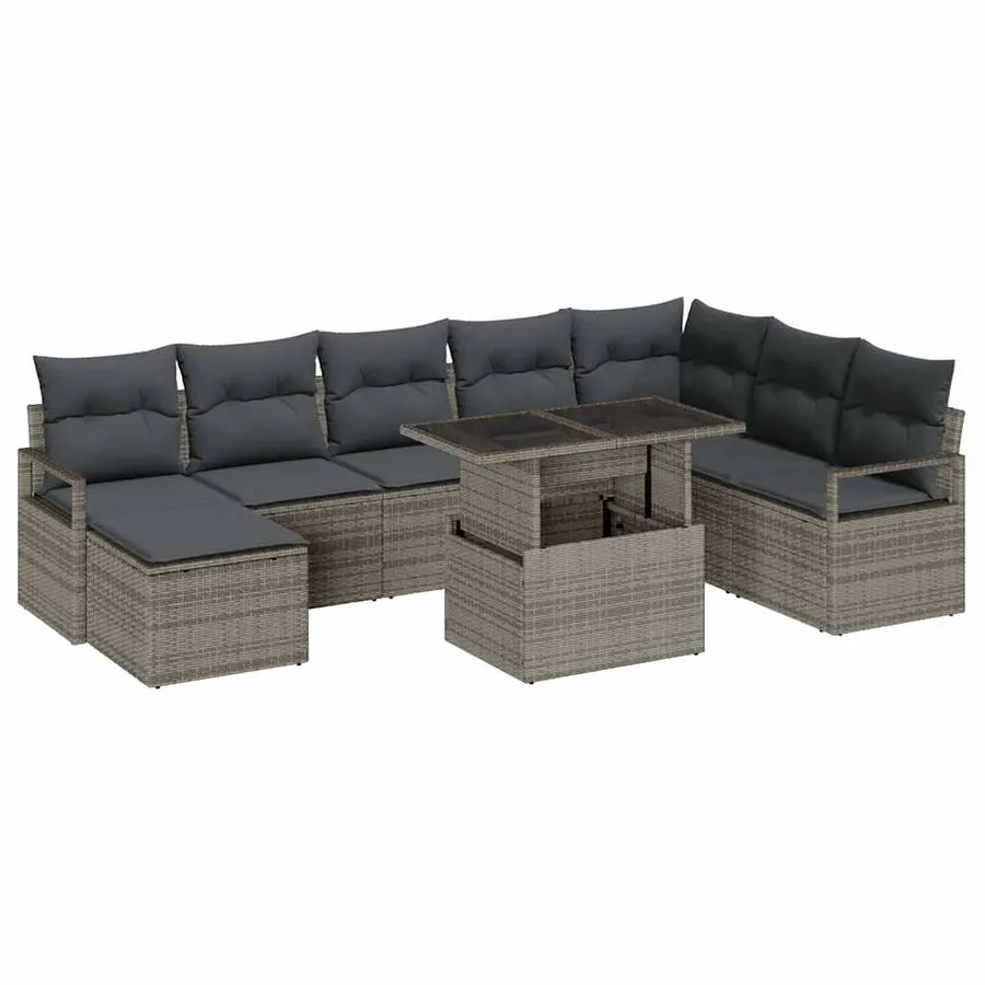 Ensemble de canapé de jardin 9 pcs Gris Poly rotin - 2