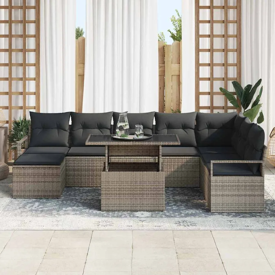 Ensemble de canapé de jardin 9 pcs Gris Poly rotin - 3