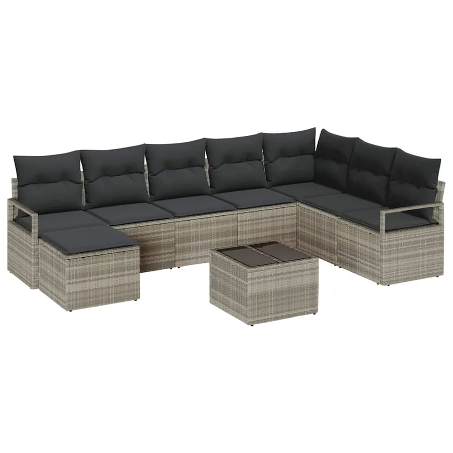 Ensemble de Canapés avec coussin 8 pcs Gris clair polyrotin - 2