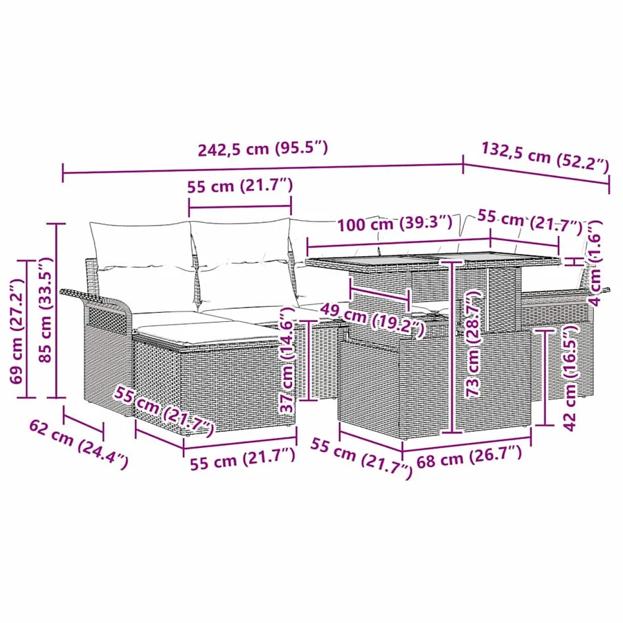 Ensemble de canapé de jardin 7 pcs Gris Poly rotin - 17