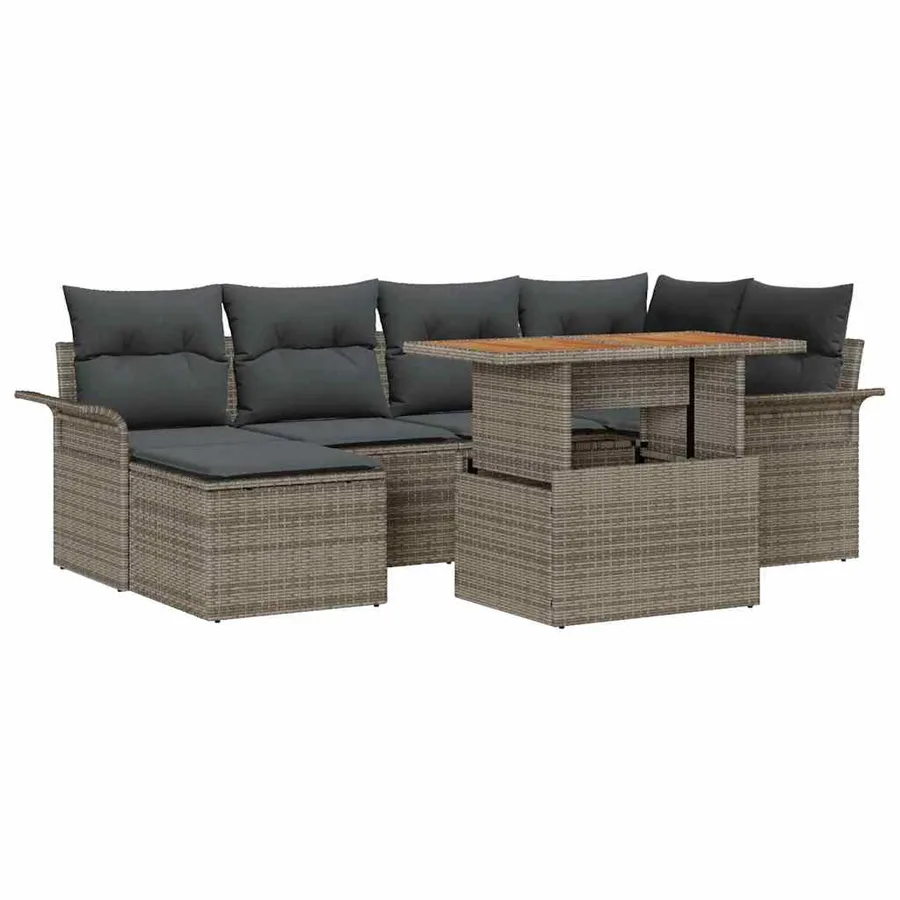 Ensemble de canapé de jardin 7 pcs Gris Poly rotin - 2