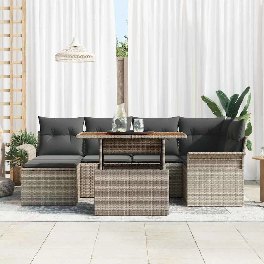 Ensemble de canapé de jardin 7 pcs Gris Poly rotin - 3