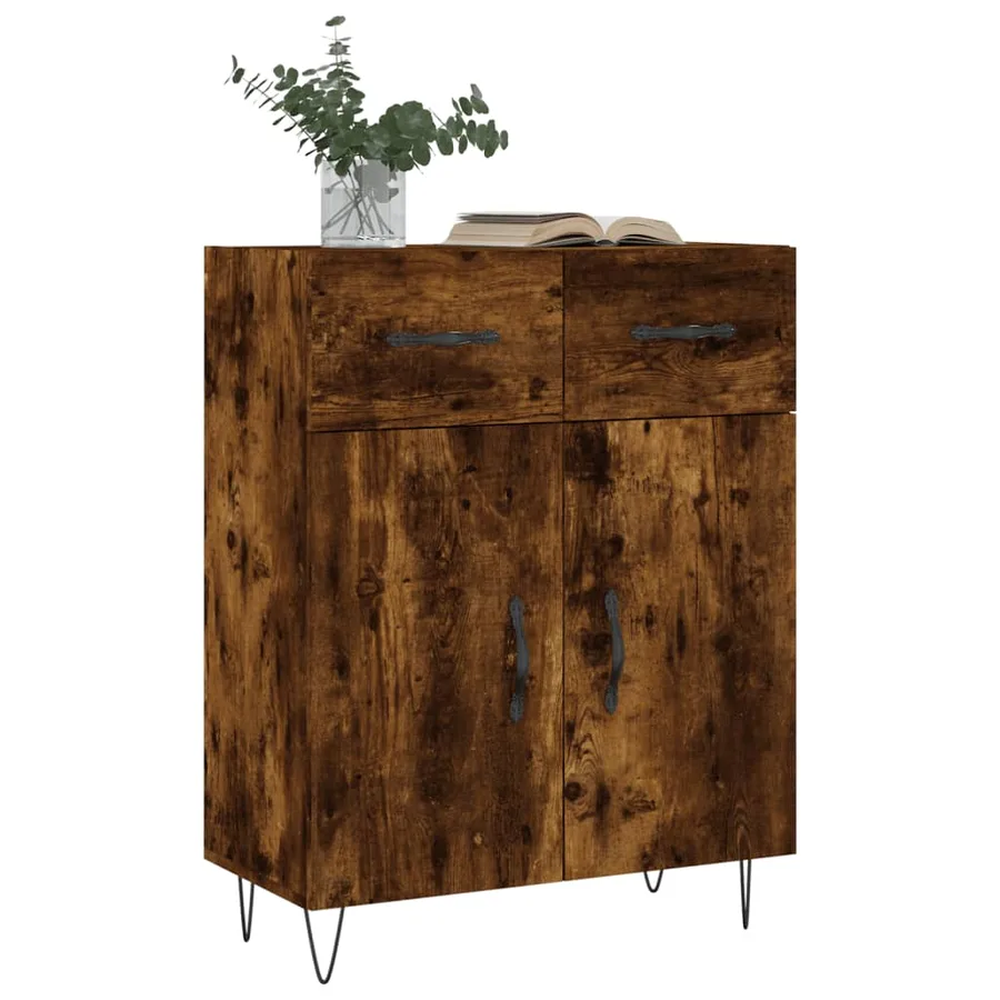 Buffet chêne fumé 69,5x34x90 cm bois d'ingénierie - 3