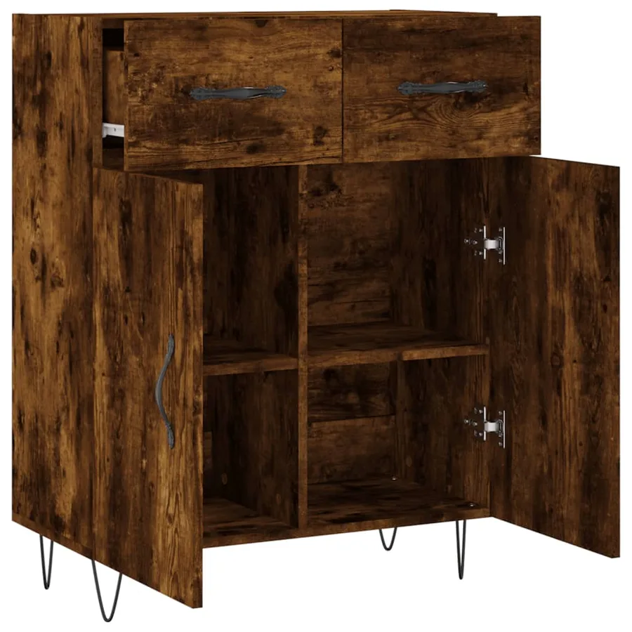 Buffet chêne fumé 69,5x34x90 cm bois d'ingénierie - 5