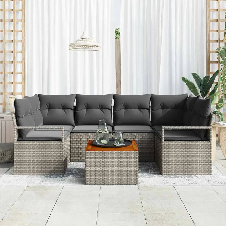 Ensemble de canapé de jardin avec stockage 7 pcs Gris polyrotin - 3