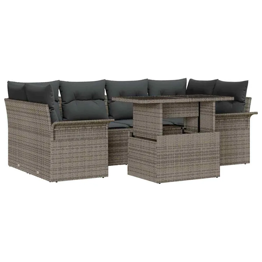 Ensemble de canapé de jardin 7 pcs Gris Poly Rattan - 2