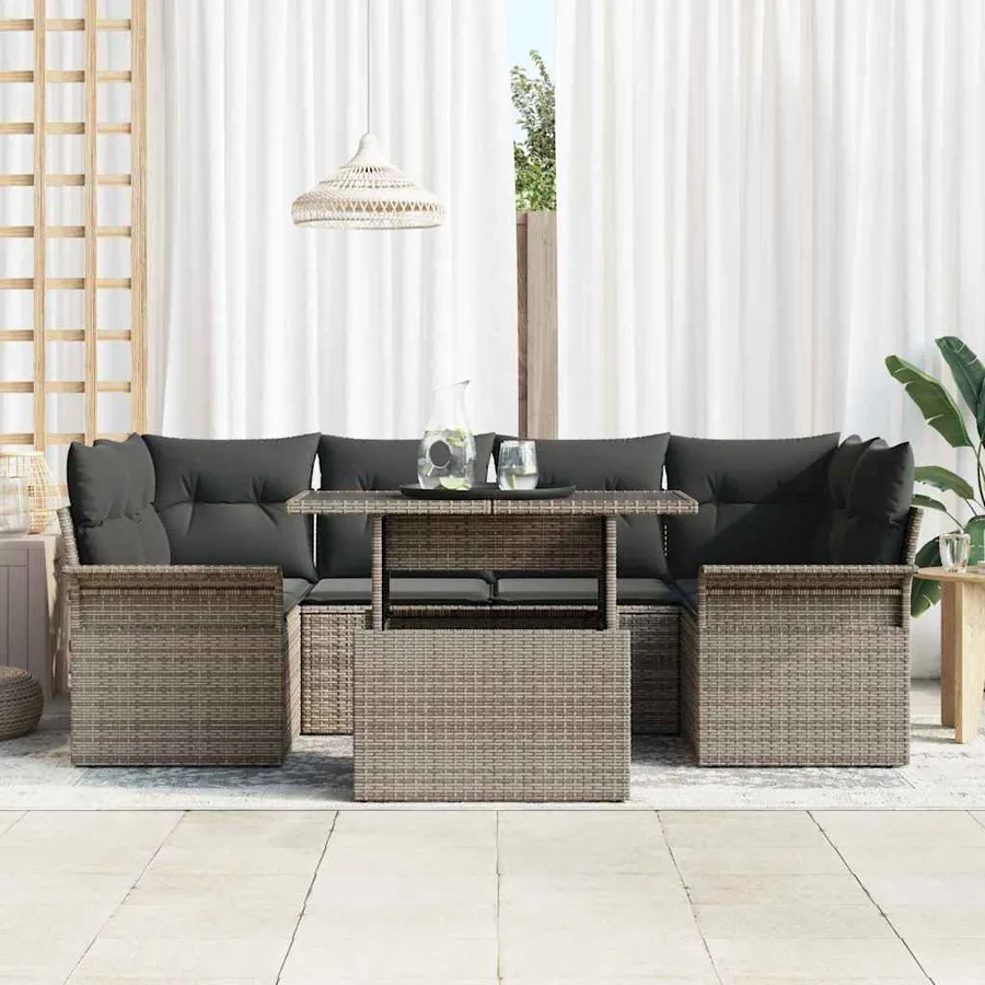 Ensemble de canapé de jardin 7 pcs Gris Poly Rattan - 3