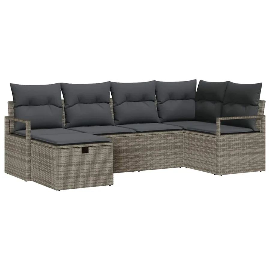 Ensemble de canapé de jardin avec coussin 6 pcs Gris Poly rotin - 2