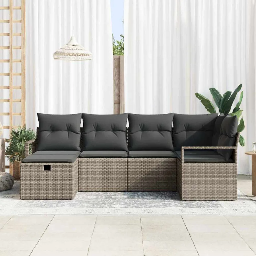 Ensemble de canapé de jardin avec coussin 6 pcs Gris Poly rotin - 3