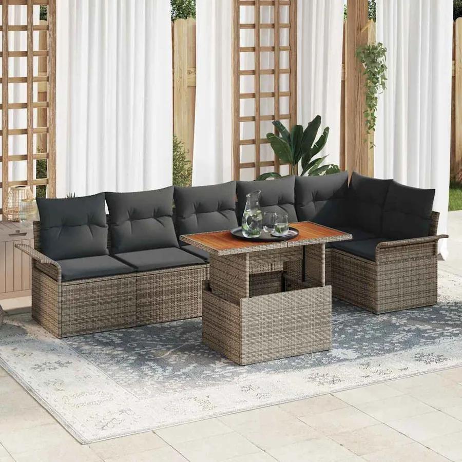 Ensemble de canapé de jardin 7 pcs Gris Poly rotin
