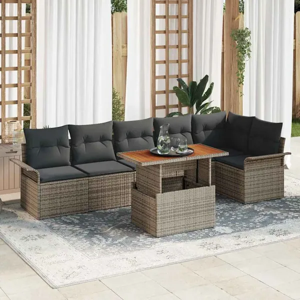 Ensemble de canapé de jardin 7 pcs Gris Poly rotin