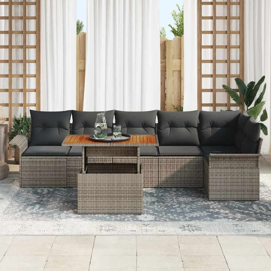 Ensemble de canapé de jardin 7 pcs Gris Poly rotin - 3