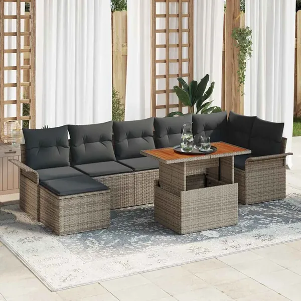 Ensemble de canapé de jardin 8 pcs Gris Poly rotin