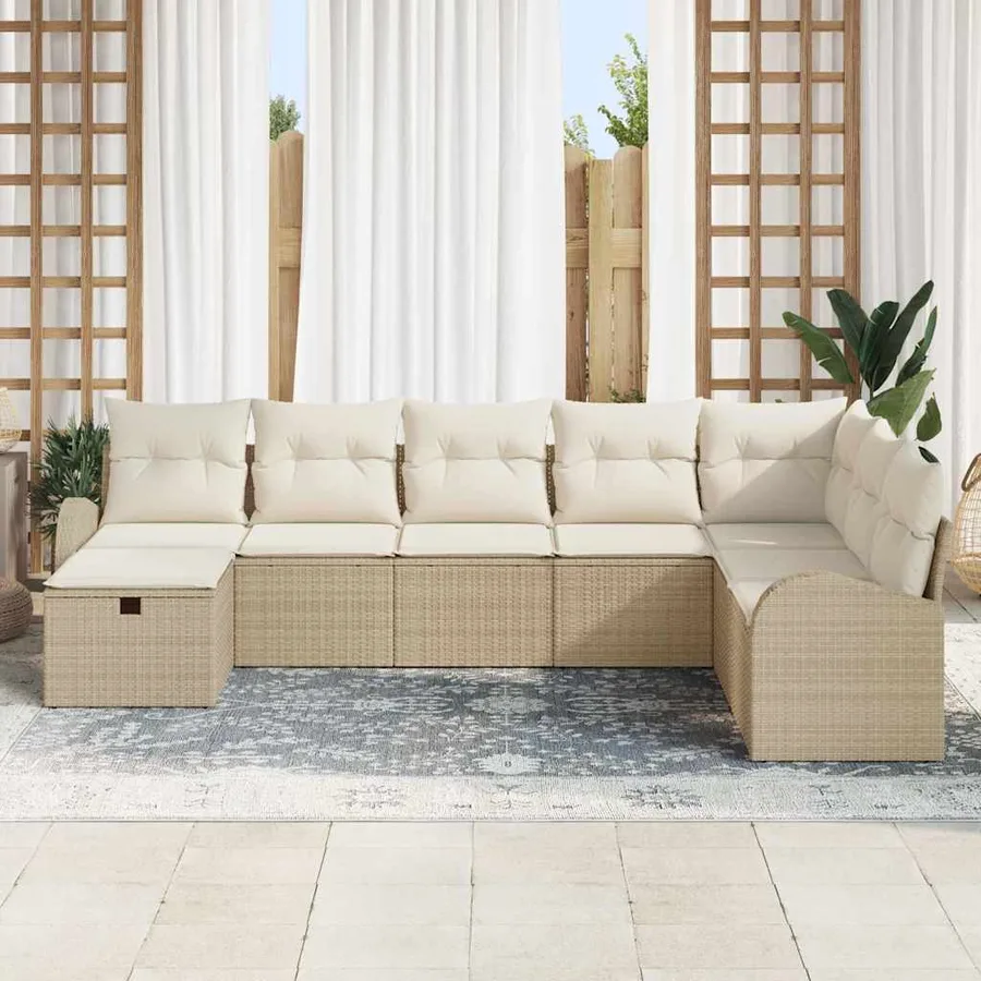 Ensemble de Canapés avec coussin beige et crème polyrotin - 3