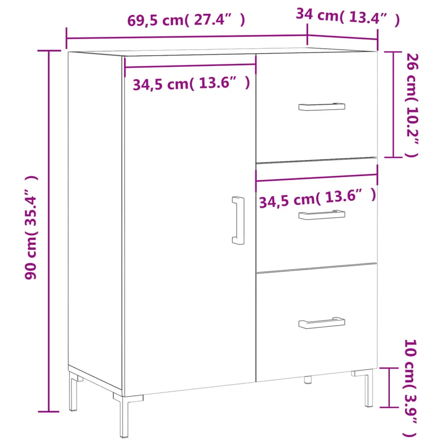 Buffet blanc 69,5x34x90 cm bois d'ingénierie - 13